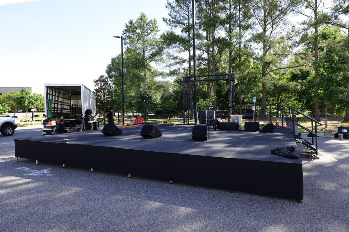 Outdoor staging deck built for a performance in a park